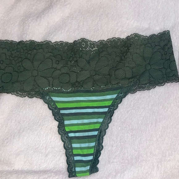 aerie Other - AERIE Candy Lace Top Thong Underwear Panties Sz XS Green Stripes 95% Cotton NWT